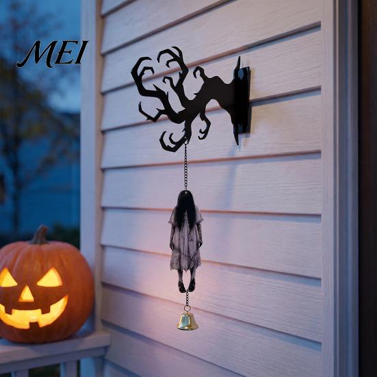 Gift for Holiday Enthusiasts Halloween Welcome Sign, Wall Mount 2D Acrylic Hanging Decor with Bell, Door Bell Decorations Gothic Black Cat Creepy