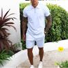 Mens Short Sleeve Tracksuit Casual 2 Piece Set Polo Collar Zip Up Outfit