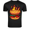 Flaming Burger Food Lover T-Shirt - Funny Fast Food Graphic Tee