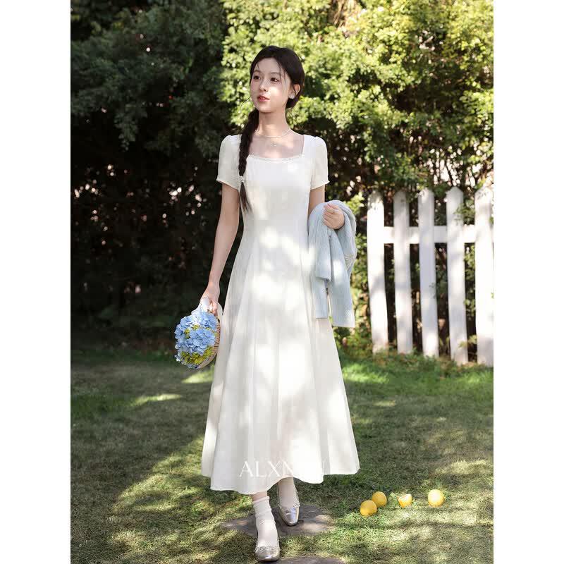 Women's Elegant A-Line Short Sleeve Midi Dress