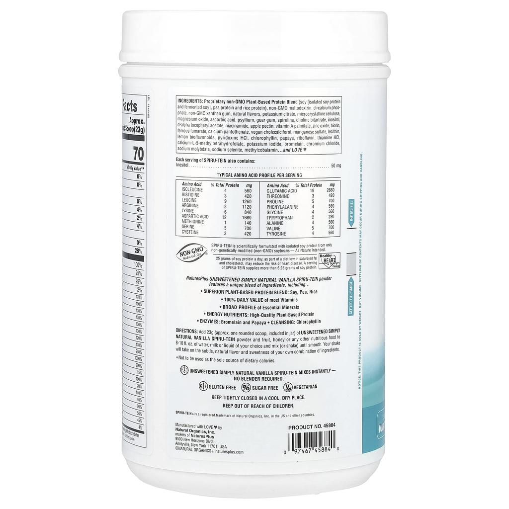 Spiru-Tein®, Protein Powder Meal, Unsweetened, Vanilla Flavor, 736 G (1.62 Lb)