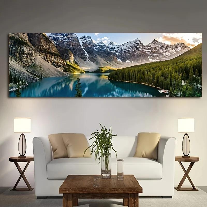 Landscape Canvas Painting, Lake Forest Mountain Scenery Painting Wall Art Decor Posters For Living Room Bedroom Prints Picture
