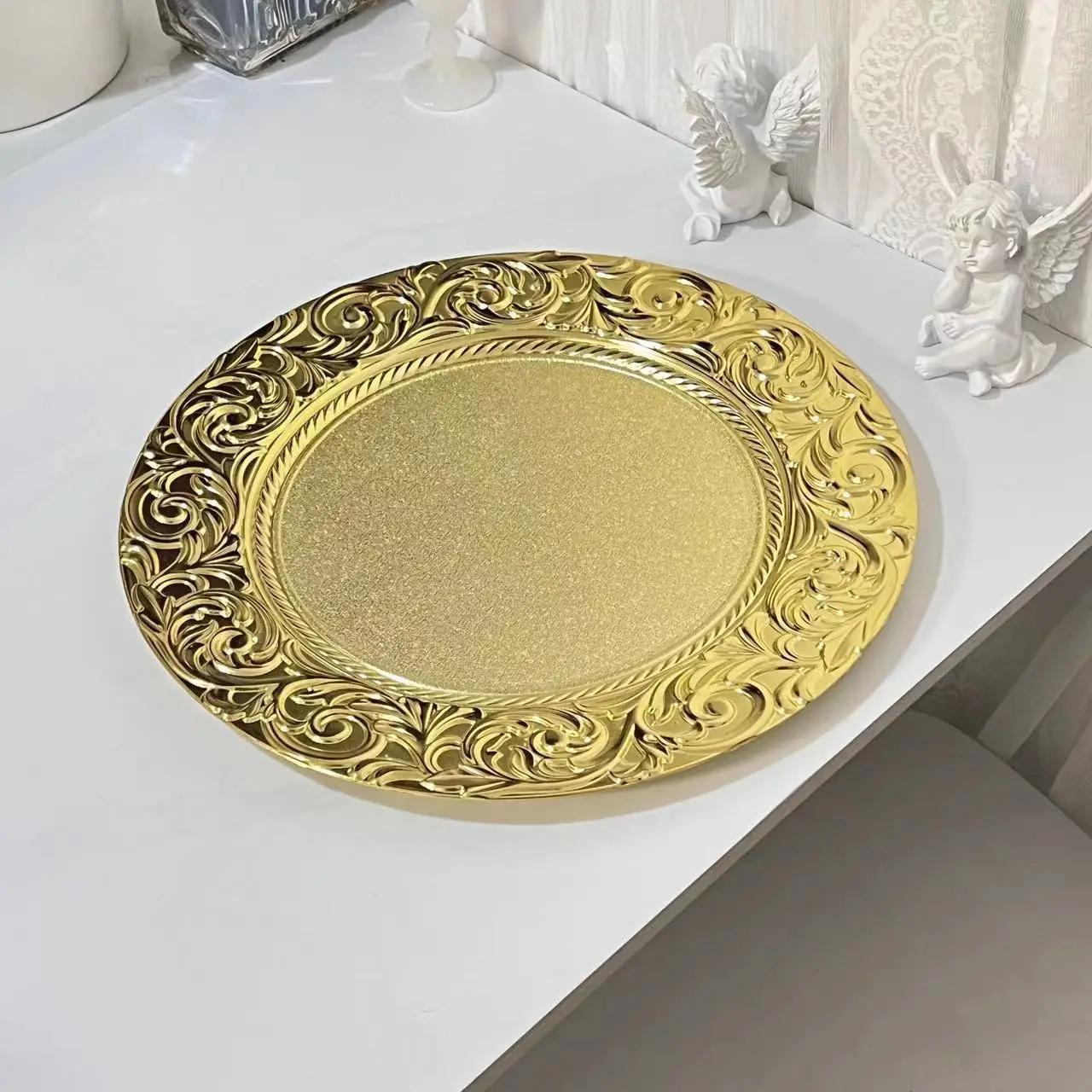 

100 ШТУК Золотая Подтарелка Пластиковая Декоративная Сервировочная Тарелка Вечеринка Ужин Поднос для Подачи Свадьба Рождество Банкет Организатор Стола