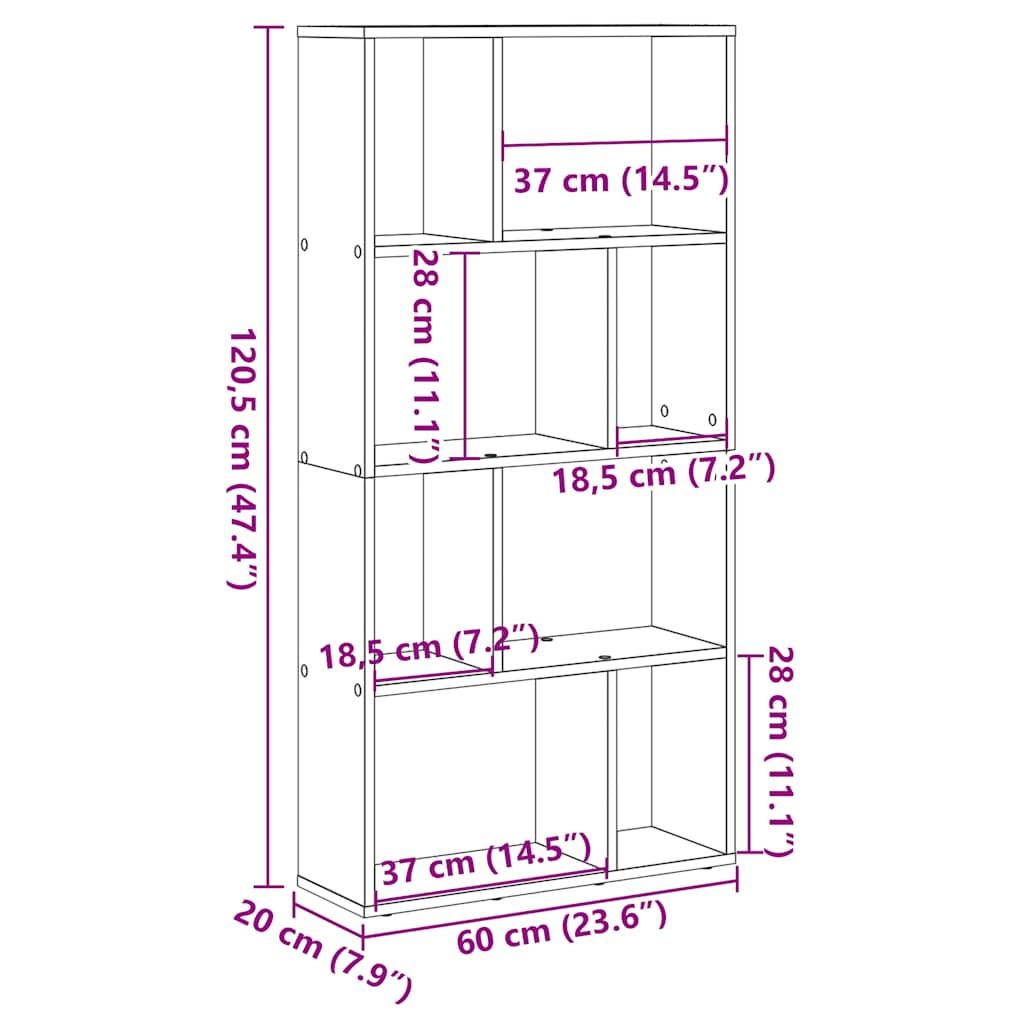 Bookshelf Gray Sonoma 60x20x120.5 cm Particleboard