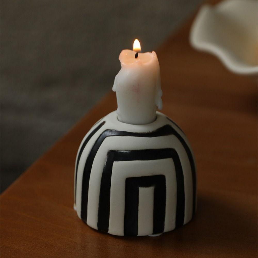 Ceramic Striped Candle Holder Retro Wax Melt Burner Home Decoration Candlestick  Photography Props