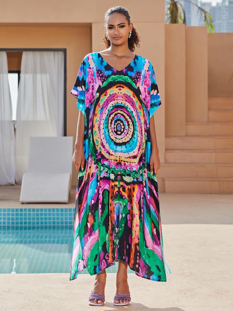 2024 European-American Rayon V-neck Beach Cover-up Robe