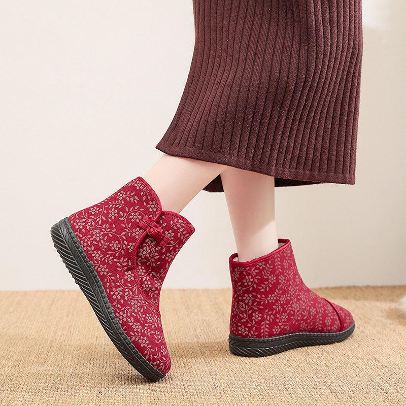 New Winter Cloth Shoes Women's Cotton Slippers High-top Velvet Printed Cotton Shoes