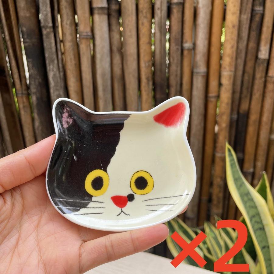 2PC Mini Serving Dishes Adorable Snack Plates Perfect Housewarming Gift Ceramic Cartoon Cat Head Kitchen Spoon Holder Cute