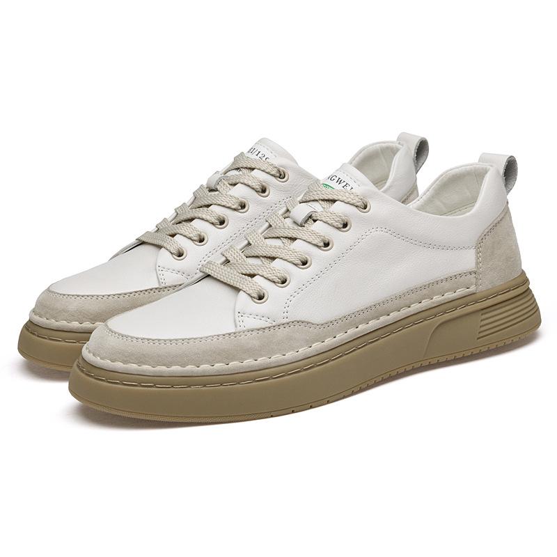 Men's shoes autumn first-layer cowhide white shoes trendy British style thick-soled lightweight sports shoes casual board shoes men