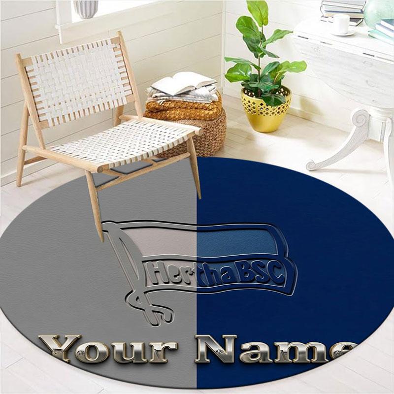 Hertha BSC Custom Name Round Area Rug,Carpet Rug for Living Room Bedroom Sofa Playroom Decor,Non-slip Floor Mat