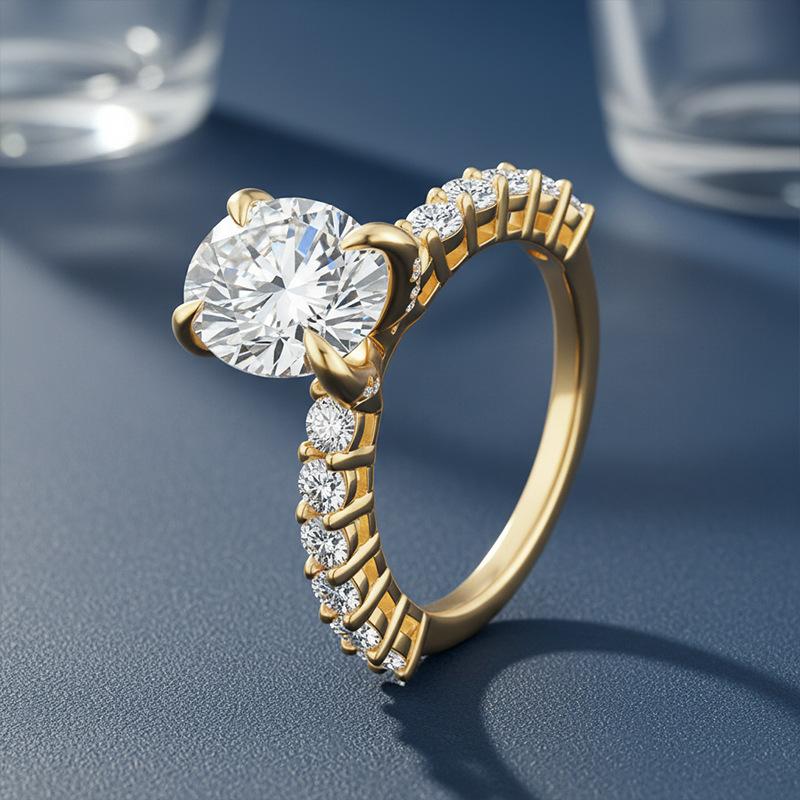 18K Gold Platin Ovaler Moissanit Verlobungsring S925 Silber Mikro-Inlay Pavé Seitenstein Damen Luxus Hochzeits Versprechensring