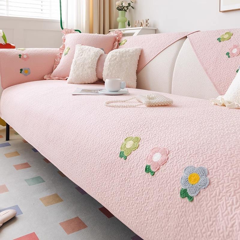 Sofa Cushion Universal In All Seasons 2025 New Washed Cotton Cream Wind Fixed Non-slip Straight Row Sofa Cushion