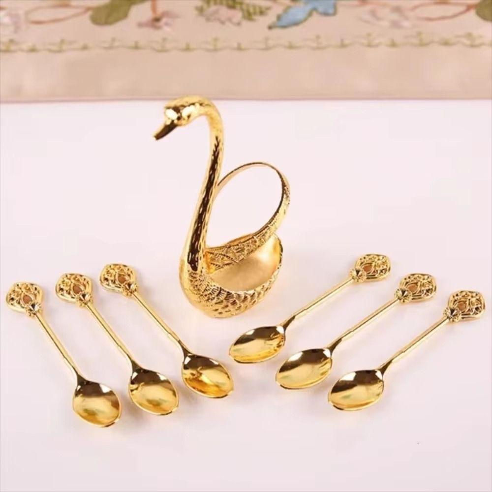 6Pcs with Swan Shaped Base Swan Fruit Spoon Elegant Dessert Spoon  Afternoon Tea