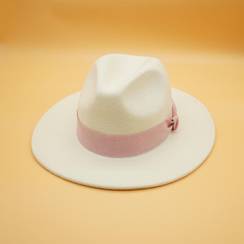 French Retro Simple White Woolen Flat Top Panama Top Hat Female Autumn And Winter British Celebrity Felt Elegant Hat