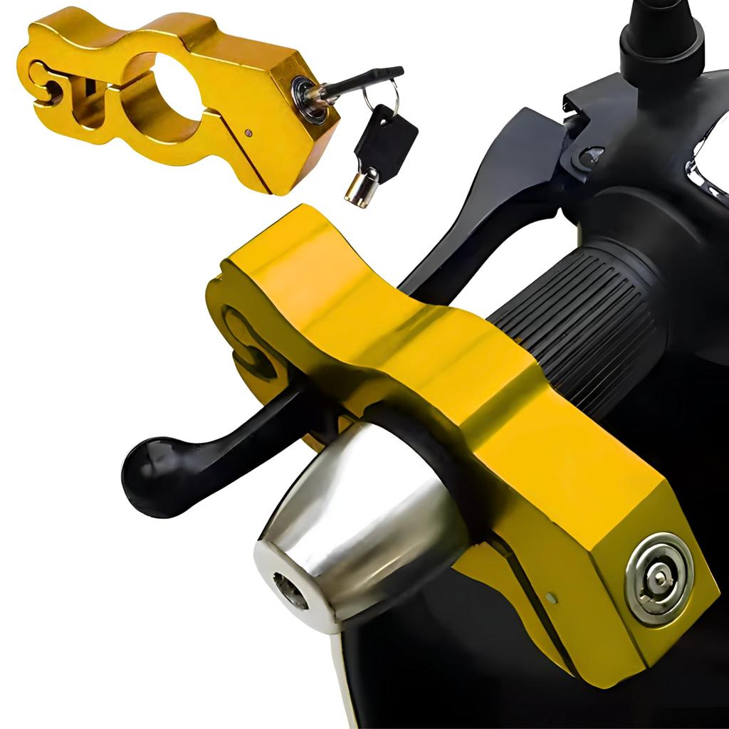 Mellbo Motorcycle Brake Security Handlebar with Aluminum for and Large Gold Lock, Anti-Theft Lever, Key, Alloy, Small, Medium, Mopeds, Waterproof,