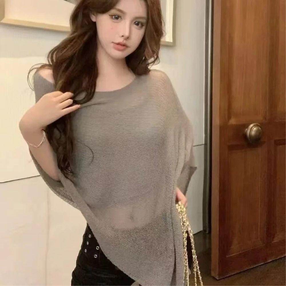 Ice Silk Sun Protection Shawls Thin Sunscreen Scarf Women Fashion Knitted Sweater Top