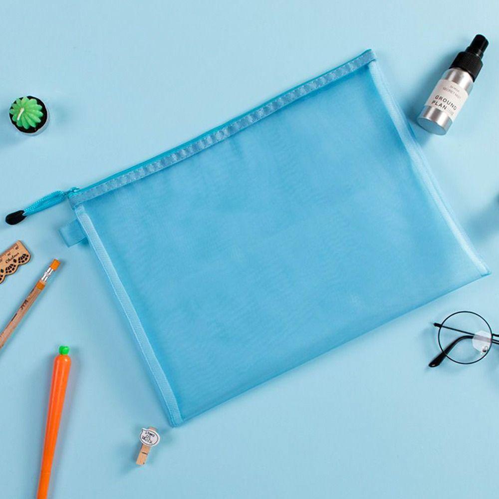 Large Capacity Zipper Pencil Case with Zipper Double Pocket Simple Transparent Mesh File Folder