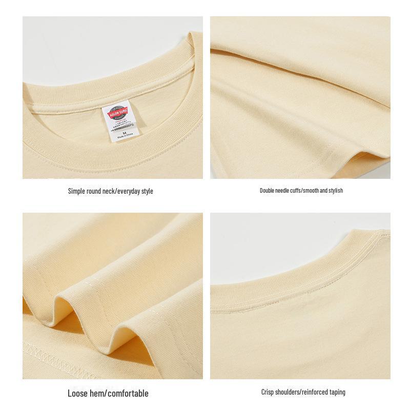 250g Pure Cotton Heavyweight Short-Sleeve Solid Color Loose T-Shirt - Niche Japanese-Style Trend