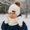 3pcs/set Comfortable Toddler Bonnet Cute Pompom Knitted Hats Warm Ears Kids Hat Set  Autumn Winter