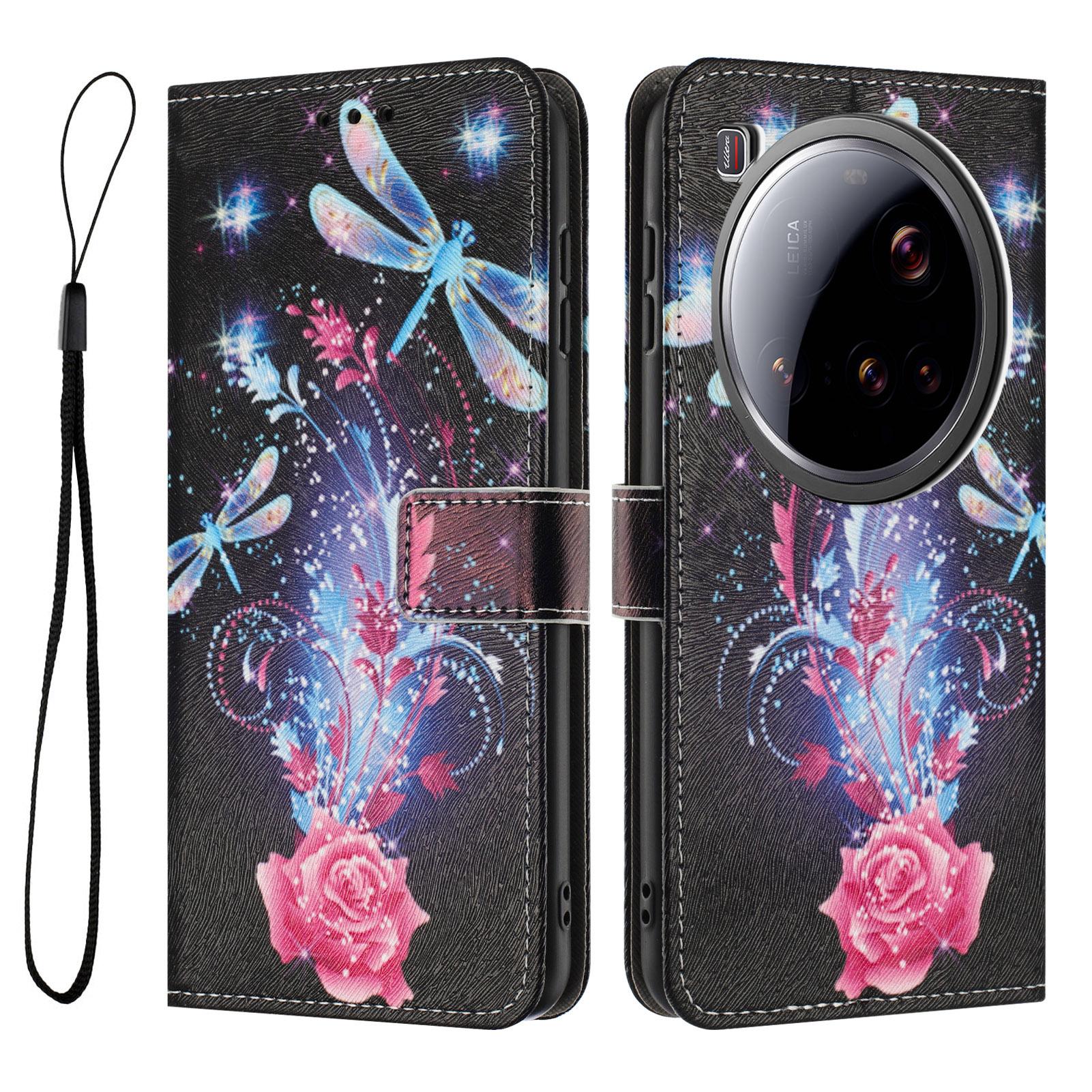 

YX-2501 For Xiaomi 15 Ultra Case Pattern Printing PU Leather Wallet Phone Cover with Lanyard Dragonfly