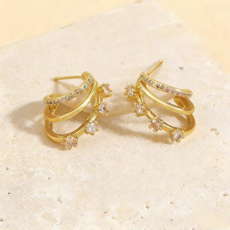 Exquisite zircon earrings with retro fashion and niche design, multi-layer C-shaped Ear studs