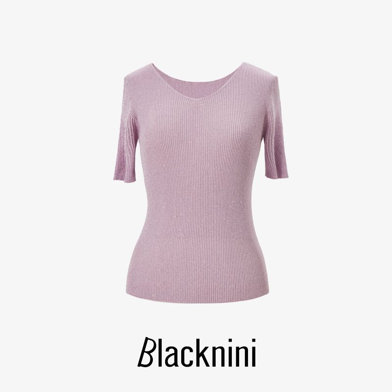 Blacknini Limited Unfilled Italian Gold and Silver Yarn V-neck Sweater