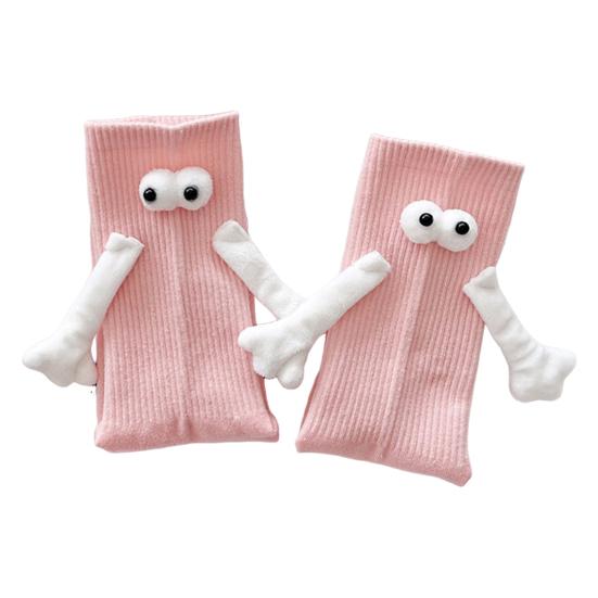1 Pair Magnetic Hand Socks Solid Color Long Socks with 3D Character Arm Holding Hands Wearable Socks Daily Wear
