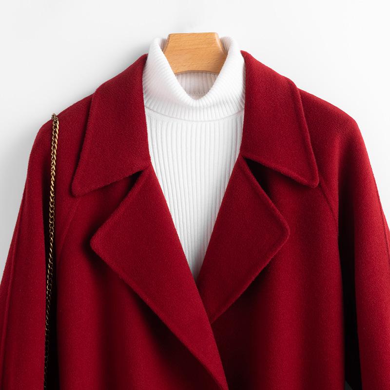 Ankola Extra Long Slim Fit Red Wool Coat - Women's Hepburn Style