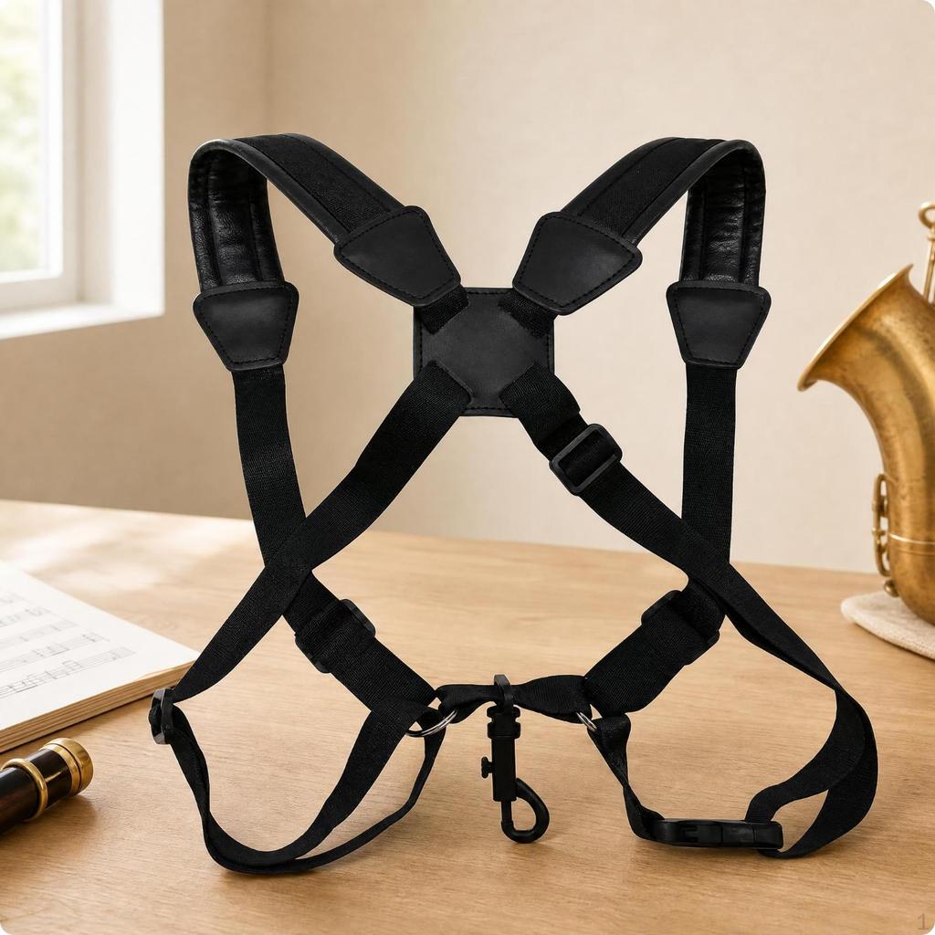 Padded Saxophone Harness Nylon Double Shoulder Sax Strap PU Leather