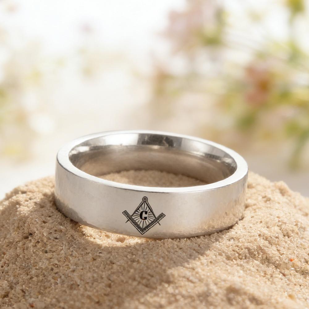 Dawapara 8mm Freemason Masonic Symbol Ring Laser Engraving Stainless Steel Ring Anniversary Wedding Band Punk Jewelry 7