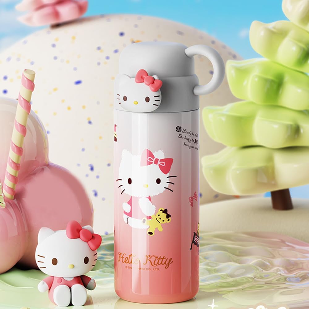 Sanrio Kuromi Stainless Steel Water Bottle, Cute Cartoon Thermos, Vacuum Insulated, Portable Cup, Dual-Use Lid, Easy to Clean, Perfect for Commuting,