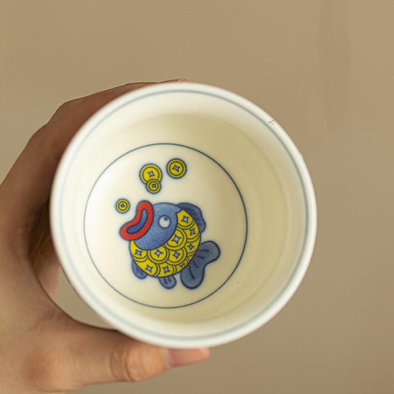 140ml Chinese Ceramic Gaiwan Pot Bearing Handmade Lucky Fish Tea Tureen Porcelain Teacup Household Tea Bowl Personal Teaware