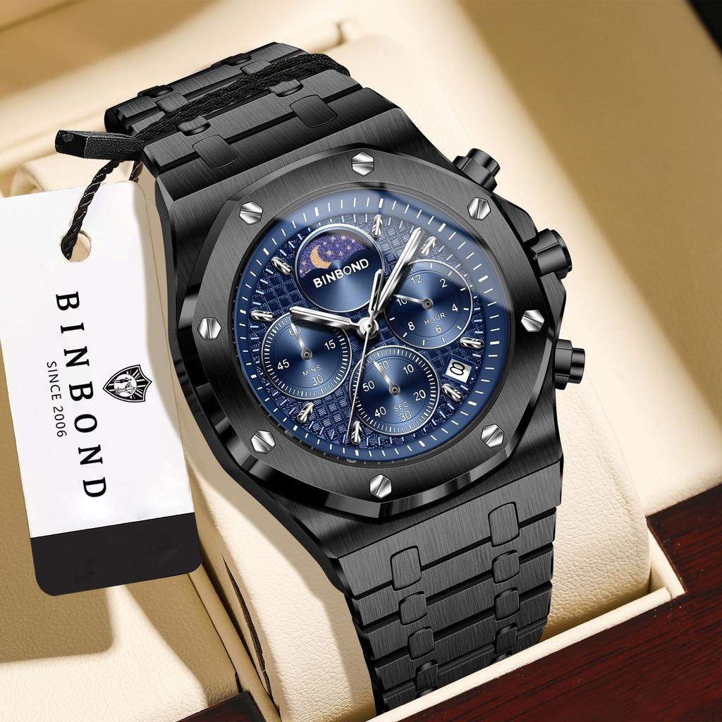 Luxury Quartz Watches For Men Luminous Waterproof Men's Watch Moon Phase Chnorograph Wrist Watch Relogios Masculinom