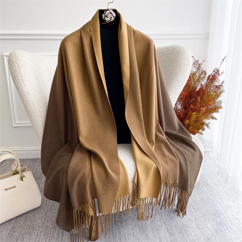 Fashion Solid Cashmere Warm Scarf for Women New Design Pashmina Winter Double Color Shawl Wraps Bufanda Tassel Blanket Poncho