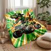 Dinosaur Monster Truck Adventure Blanket Personalized Name Flannel Blanket Soft Cozy Plush Throw for Sofa Bed Lightweight Home Decor