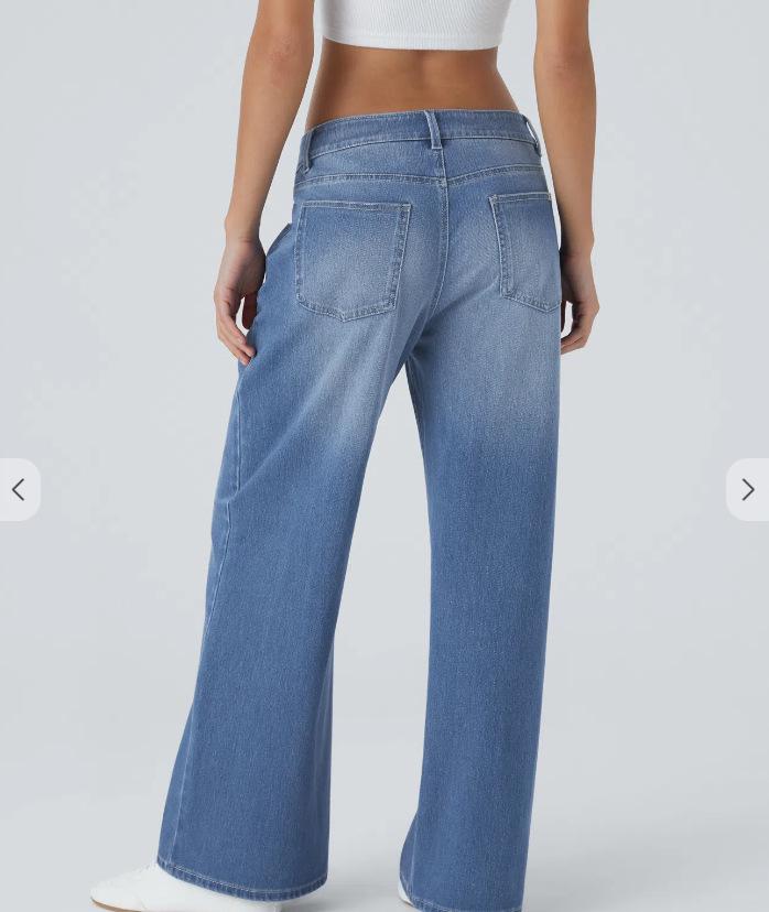 Retro gewaschene Mehrprozess-Jeans für Damen mit weitem Bein - Lockerer Schnitt