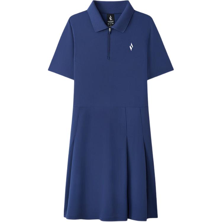 Skechers Classic Series Polo Collar Breathable Comfortable Solid Color Versatile Short Sleeve Dress Women dresses Medieval-Blue L225W030-007D