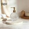 Pump Lotion Bottle 400ML Beach Seashell Refillable Soap Dispenser, Liquid Hand Glass Durable Dispenser Container, for Bathroom Kitchen Countertop
