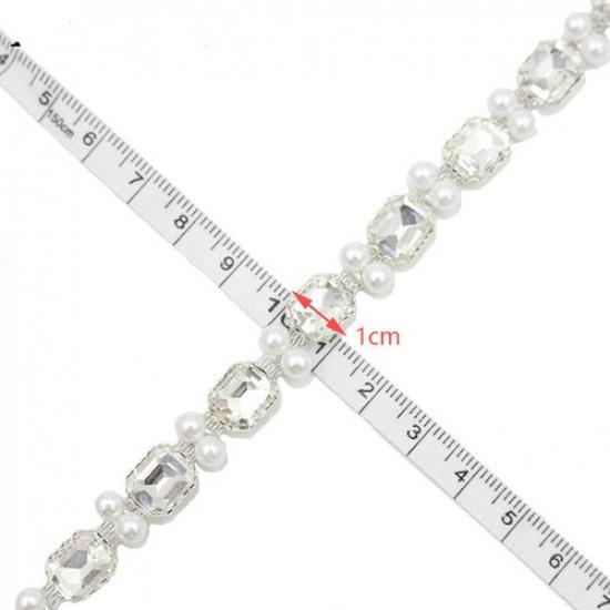 90cm Faux Pearl Rhinestone Ribbon Crystal Beads Chain Trim DIY Dress Shoes Decor