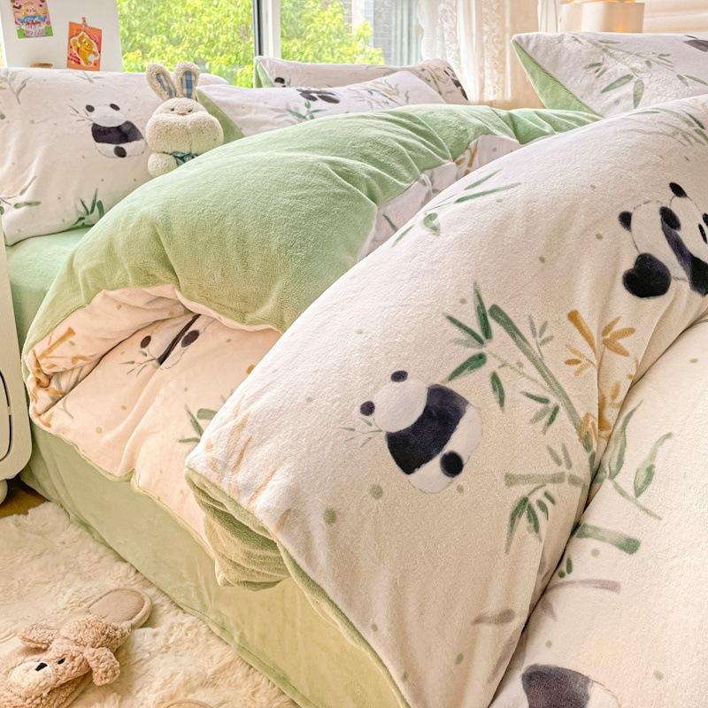 Thickened Milk Fleece Bed Four-Piece Set Warm Student Dormitory Quilt Cover Flannel Three-Piece Set