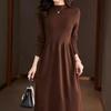 Half Turtleneck Knitted Dress for Women Solid Color Casual Knee-length Sweater Dress Mid-length Knitted Sweater for Autumn and Winter