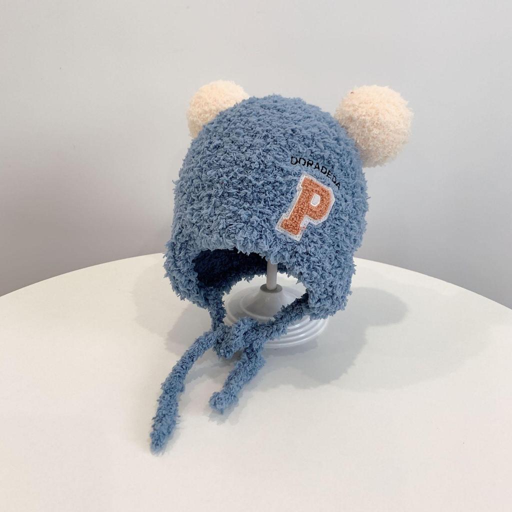 Moda infantil boné outono inverno letra P gorros protetores de orelha bonés de cabeça para meninos meninas bebê bombardeiro chapéus unissex 1 2 3 4 anos