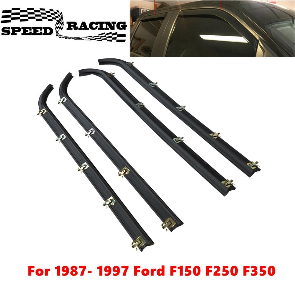 F2TZ1521457A E7TZ1521453A 4PCS Inner & Outer Car Door Window Seal Belt Weatherstrip Kits For 1987-1997 Ford F150 F250 F350 nero