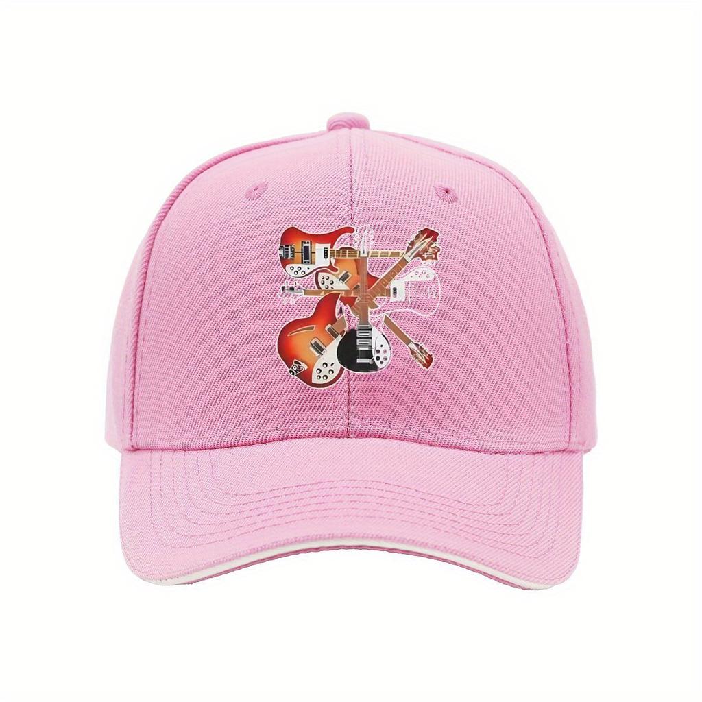 Electric Guitar Collage Print Baseball Cap Adjustable Polyester Casual Snapback Hat for Adults