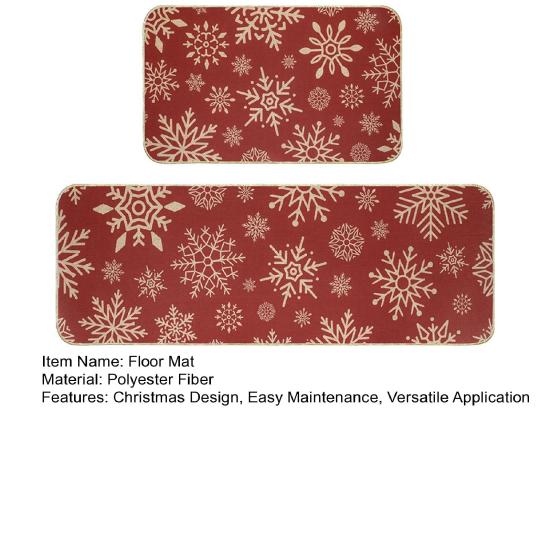 2Pcs/Set Christmas Red Kitchen Rug Merry Christmas Floor Mat Snowflake Xmas Tree Non-Slip Rug for Kitchen Sink Bedroom Living Room Bathroom Decor