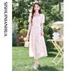Elegant Square Neck Puff Sleeve A-Line Midi Dress
