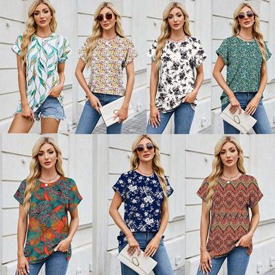 Women's Round Neck Printed Loose T-Shirt Short Sleeve Top