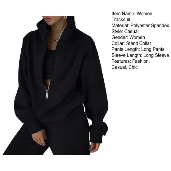 Women 2 Piece Outfits Stand Collar Half Zip Sweatshirts Wide Leg Sweatpant Tracksuit Oversized Sweatsuit Lounge Set