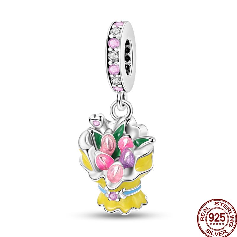 Copper Pink Puppy Flower Bird Pink Charm Beads Suitable For 3Mm Original Bracelet Diy Jewelry Gift