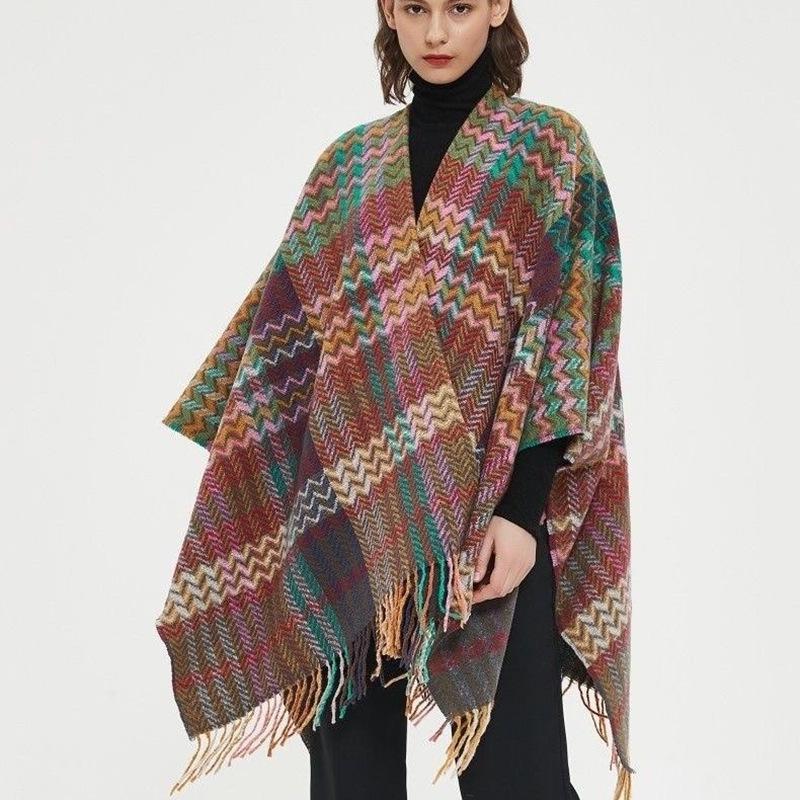 Knit Shawl Wrap for Women, Ladies Knitted Kimono with Fringe for Fall Winter, blanket shawl